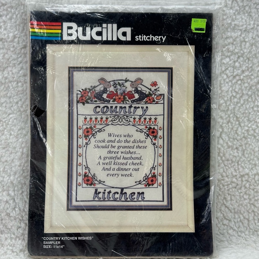 Bucilla #40220 Country Kitchen Wishes Sampler Embroidery Kit Granny Boho NEW 14"